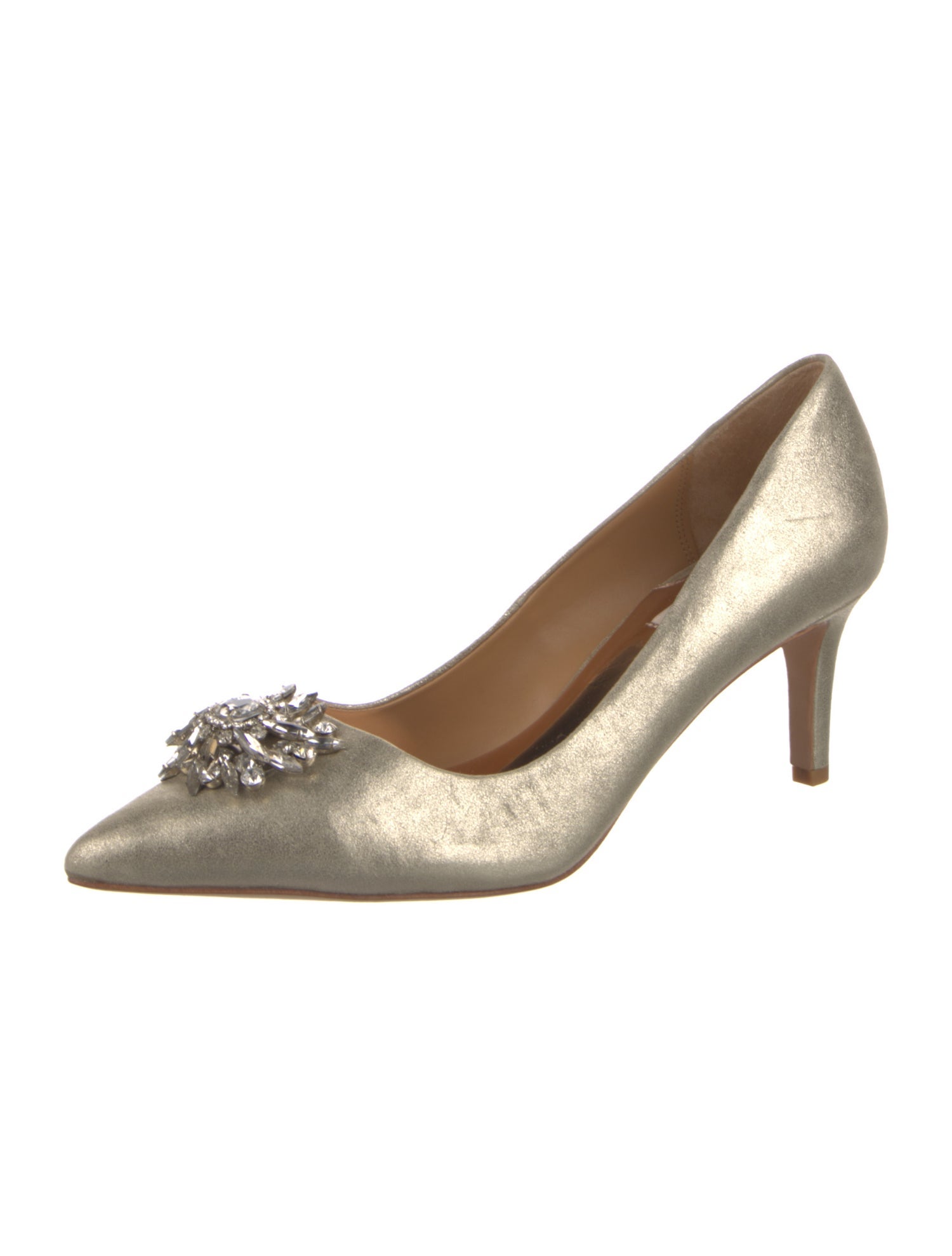 Badgley Mischka Leather Crystal Embellishments Pumps
